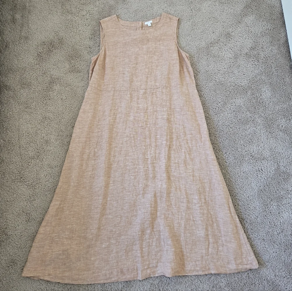 Pure Jill 100% Linen A Line Maxi Dress  Sable Sleeveless Pockets‎ Lagenlook XL - Picture 10 of 15